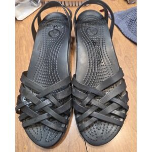 Crocs Huarache Wedge Sandals Black Strappy Slingback Shoes Womens 9